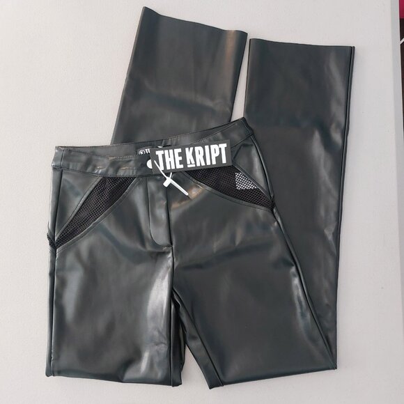 The Kript Faux Leather Pants S Fishnet Mesh Cut Out Dolls Kill Vegan Leather NWT - Picture 9 of 9